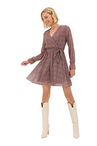 TRENDYOL Damen Braunes Gürteltes Gemustertes Kleid Casual Dress Casual, Braun, 38 von TRENDYOL