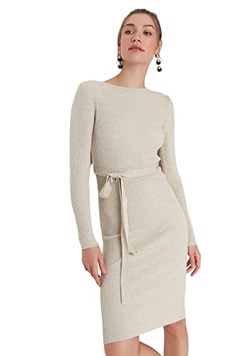 Trendyol Women's Woman Midi Bodycon Crew Neck Knitwear Dress, Felsen, S von TRENDYOL