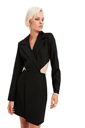 TRENDYOL Damen Black Neckline Detailed Jacket Cocktail Dress, Schwarz, 38 EU von TRENDYOL