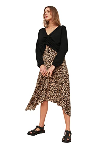 TRENDYOL Damen Asymmetrischer Gemusterter Midi-gestrickter Rock Skirt, Braun, XS EU von TRENDYOL