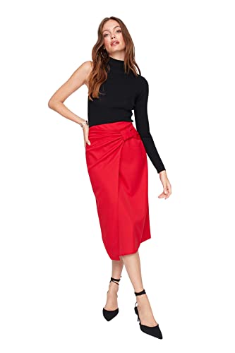 TRENDYOL Damen Trendyol Women's Midi Asymmetric Pencil Woven Fabric Skirt, Rot, 34 EU von TRENDYOL