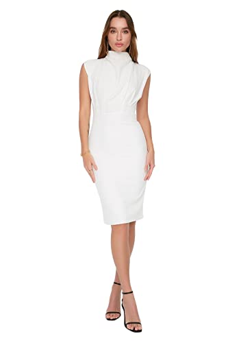 Trendyol Damen Woven Dress Midi Basic Slim Fit Gewebtes Kleid, Ecru, 34 von TRENDYOL