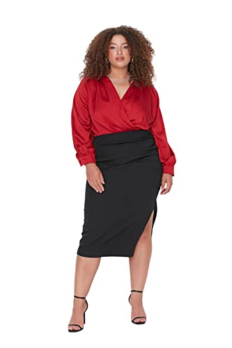 TRENDYOL Damen Trendyol Women's Midi Pencil Skirt Slit Skirt Woven Plus Size Skirt Rock, Schwarz, 44 Große Größen EU von TRENDYOL