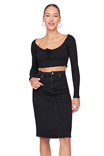 Trendyol, schwarzer Midi-Denim-Rock, schwarz, 34 von TRENDYOL