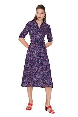 Trendyol Damen Women Shirt Woven Dress Midi-Hemdkleid, Regular Fit, gewebtes Kleid, Indigo, 34 von TRENDYOL
