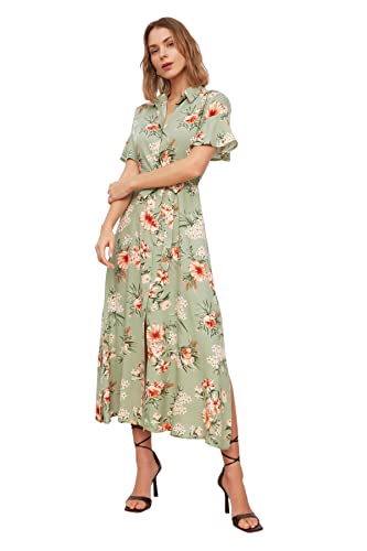 Trendyol Damen Women Shirt Woven Dress Midi-Hemdkleid, Regular Fit, gewebtes Kleid, Very Colorful, 38 von TRENDYOL