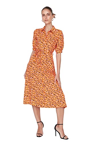 TRENDYOL Damen Midi skjorte kjole almindelig Kleid, Orange, 42 EU von TRENDYOL