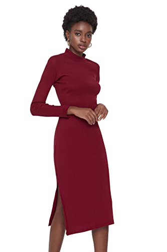 Trendyol Women's Midi Shift Regular Dress, Bordeaux, 36 von TRENDYOL