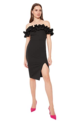 TRENDYOL Damen Figurbetontes Midi-kleid Kleid, Schwarz, 38 EU von TRENDYOL