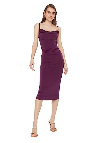 Trendyol Damen Midi-Strickkleid, figurbetont, schmale Passform, Flieder, X-Small von TRENDYOL