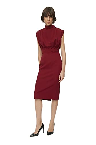 TRENDYOL Damen Gerade Midi-ärmel Tag Nacht Schlank Kleid Dress, Burgundy, 36 von TRENDYOL