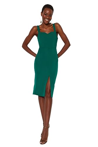 Trendyol Damen Slim Bodycon Karrée-Ausschnitt Webstoff Kleid, Grün, 42 von TRENDYOL