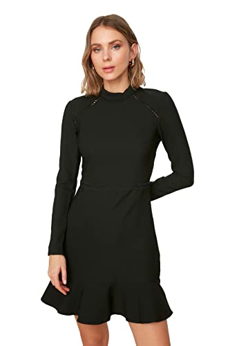 TRENDYOL Damen Black Lace Detailed Flywheel Business Casual Dress, Schwarz, 38 EU von TRENDYOL