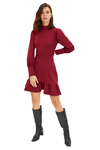 TRENDYOL Damen Trendyol Mink Steep Collar Wickelkleid Casual Dress Nacht, Burgundy, 42 von TRENDYOL