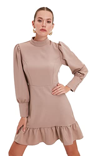 TRENDYOL Damen Trendyol Mink Steep Collar Wickelkleid Casual Dress Nacht, Mink, 44 von TRENDYOL