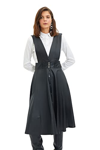 TRENDYOL Damen Trendyol Woman Midi Jile V-neck Woven Dress, Schwarz, 36 EU von TRENDYOL