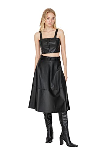 Trendyol Women's Damen Midi Glockenrock Webstoff Rock Skirt, Schwarz, 34 von TRENDYOL