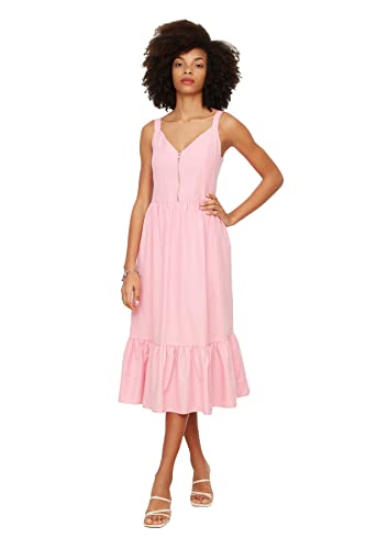 Trendyol Women's GIPE Detailliertes Reißverschlusskleid Dress, Pink, 36 von TRENDYOL