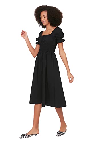 Trendyol Damen Midi-Skaterkleid, Normale Passform, gewebtes Kleid, Schwarz, 38 von TRENDYOL