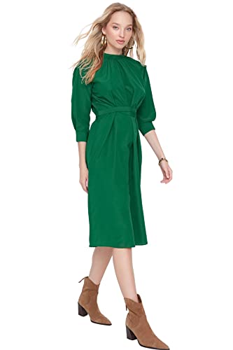 Trendyol Damen Woman Midi A-line Shirt Collar Woven Dress Kleid, Smaragd, 36 von TRENDYOL