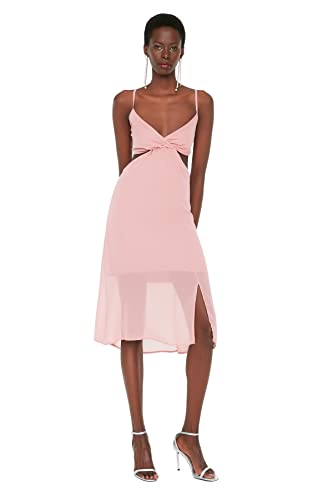 TRENDYOL Damen Midi Skater Regular Dress Kleid, Rosa, 38 EU von TRENDYOL