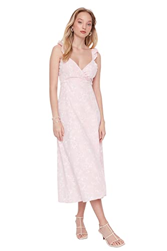 Trendyol Damen Mini Wrapover Regular Dress Kleid, Rose, 40 von TRENDYOL