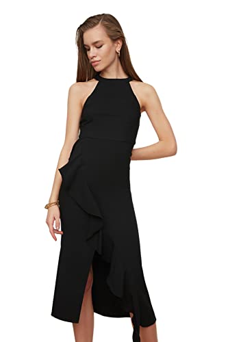 TRENDYOL Damen Volan Detailed Dress, Schwarz, 40 EU von TRENDYOL
