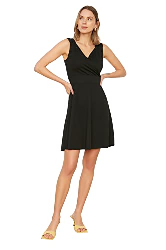 Trendyol Damen Mini A-Linie Regular Fit Strickkleid, Schwarz, X-Small von TRENDYOL