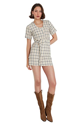 TRENDYOL Damen Trendyol Woman mini bodycon ronde hals geweven stof jurk Kleid, Stein, 36 EU TRENDYOL Damen Trendyol Woman mini bodycon ronde hals geweven stof jurk Kleid, Stein, 36 EU von TRENDYOL