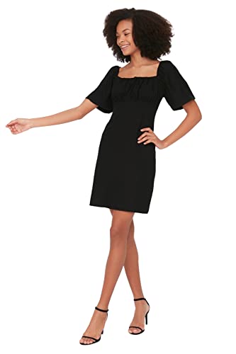 Trendyol Damen Mini A-Linie Regular Fit Gewebtes Kleid, Schwarz, 38 von TRENDYOL