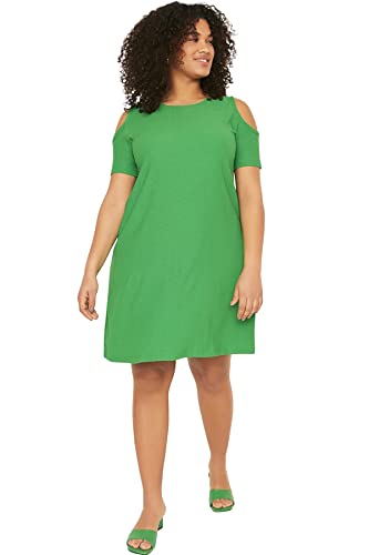Trendyol Damen Mini A-Linie Regular Plus Size Kleid, Grün, XL von TRENDYOL