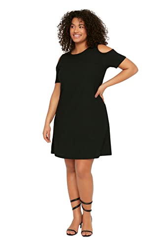 TRENDYOL Damen Mini A-line Regular Plus Size Dress Kleid, Schwarz, XL Große Größen EU von TRENDYOL