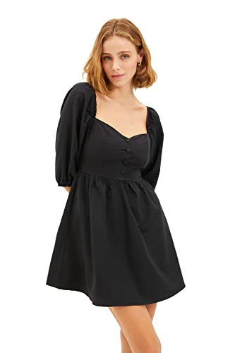 TRENDYOL Damen Mini A-linie Regular Dress Kleid, Schwarz, 38 EU von TRENDYOL