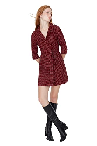 TRENDYOL Damen Trendyol Woman Midi A-line Square Collar Knit Dress Kleid, Rot, 42 EU von TRENDYOL