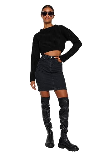 TRENDYOL Damen Trendyol Basic Mini Denim Skirt, Schwarz, 38 EU von TRENDYOL