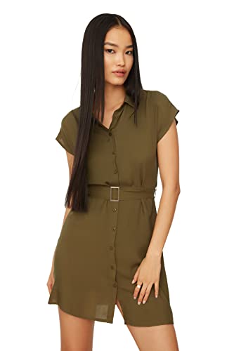 Trendyol Damen Domed Shirt Dress. Dress, Khaki, 40 EU von TRENDYOL