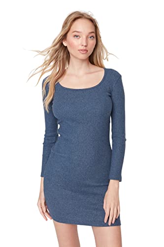 TRENDYOL Damen Zwarte vierkante kraag bodycon gebreide jurk Dress, Indigoblau, S EU von TRENDYOL
