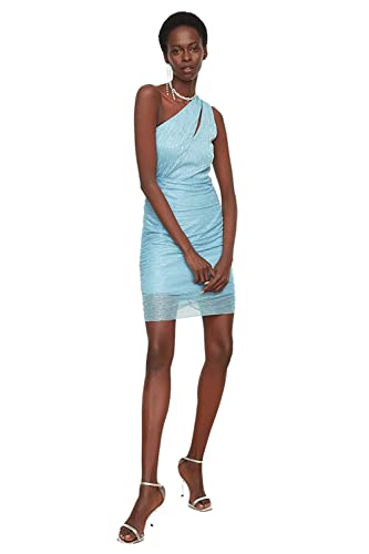 Trendyol Damen Figurbetontes, enganliegendes Mini-Strickkleid Kleid, dunkelblau, 34 von TRENDYOL