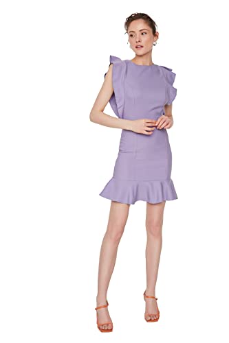 TRENDYOL Damen Detailed Ruffle Dress, Lila, 40 EU von TRENDYOL