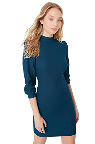 TRENDYOL Woman Midi A-Linie Reverskragen Webstoff Kleid, Öl, L von TRENDYOL