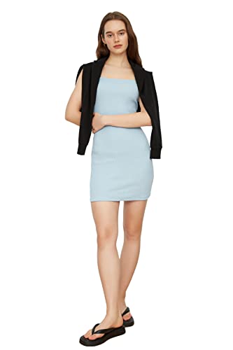 TRENDYOL Damen Border Bodycon Mini Knit Dress, Blau, XS EU von TRENDYOL