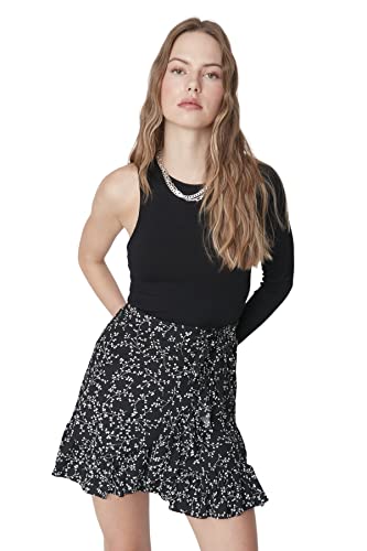 TRENDYOL Damen Trendyol Blumenmuster Gestrickter Rock Skirt, Schwarz, L EU von TRENDYOL