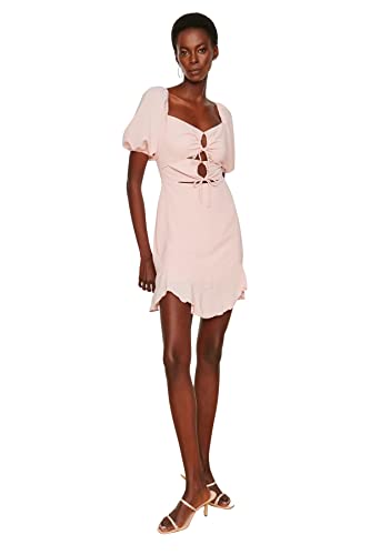 TRENDYOL Damen Mini Shift Fitted Dress Kleid, Puder, 34 EU TRENDYOL Damen Mini Shift Fitted Dress Kleid, Puder, 34 EU von TRENDYOL