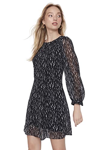 Trendyol Damen Regular A-Linie Rundhalsausschnitt Webstoff Kleid, Schwarz, 34 von TRENDYOL