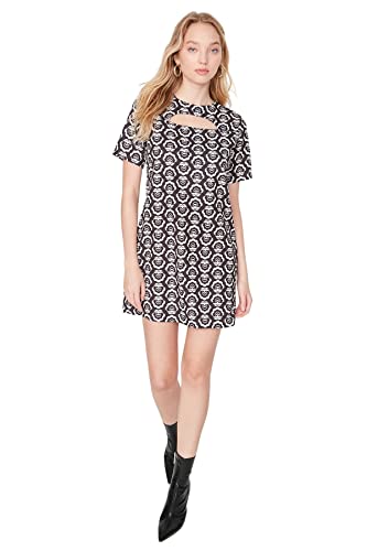 TRENDYOL Damen Trendyol Woman Mini Bodycon Rundhalsausschnitt Gestrickt Kleid, Schwarz, 38 EU von TRENDYOL