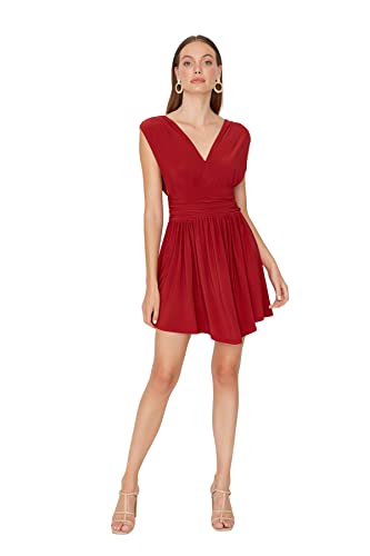 TRENDYOL Damen Mini Skater Regular Dress Kleid, Ziegelrot, 36 EU von TRENDYOL