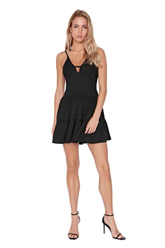 TRENDYOL Damen Mini Skater Regular Dress Kleid, Schwarz, 42 von TRENDYOL