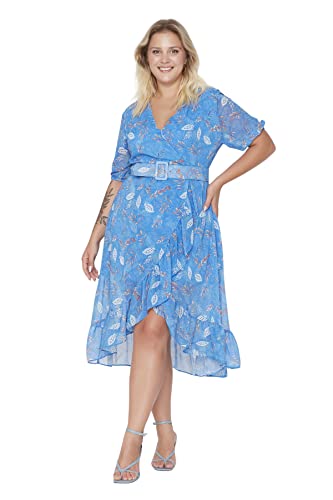 Trendyol Damen Mini Wrapover Regular Dress Kleid, blau, 50 von TRENDYOL