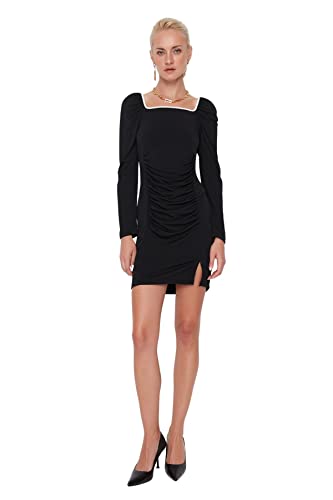 TRENDYOL Damen Trendyol Woman Mini Standard Karrée-ausschnitt Gestrickt Kleid, Schwarz, M EU von TRENDYOL