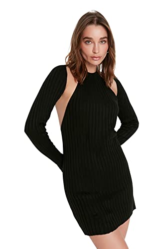 TRENDYOL Damen Trendyol Damen Slim Standard Choker High Neck Strickware Kleid, Schwarz, S EU von TRENDYOL